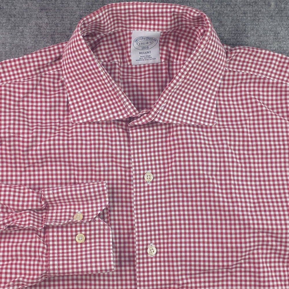 Brooks Brothers Dress Shirt 17.5 4/5 Regent Non Iron Red Check Spread Collar